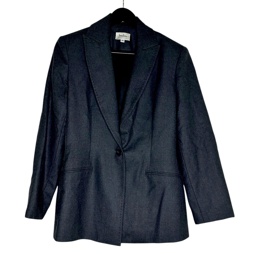 Nieman Marcus Exclusive Women's Blazer Charcoal Gray 10 100% Wool Faux Pockets